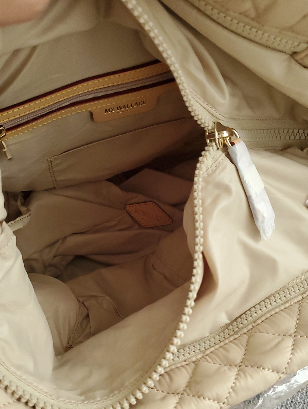 NWT MZ Wallace Neutral Quilted Small Metro Tote Deluxe Bag Zip Tote Buff - Picture 7 of 12